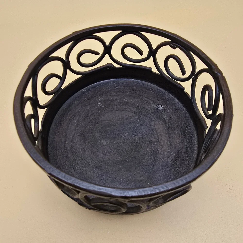 Wrought Iron Scrollwork Candle Holder Stand Ball Feet‎ Dark Bronze 4.5 Inch